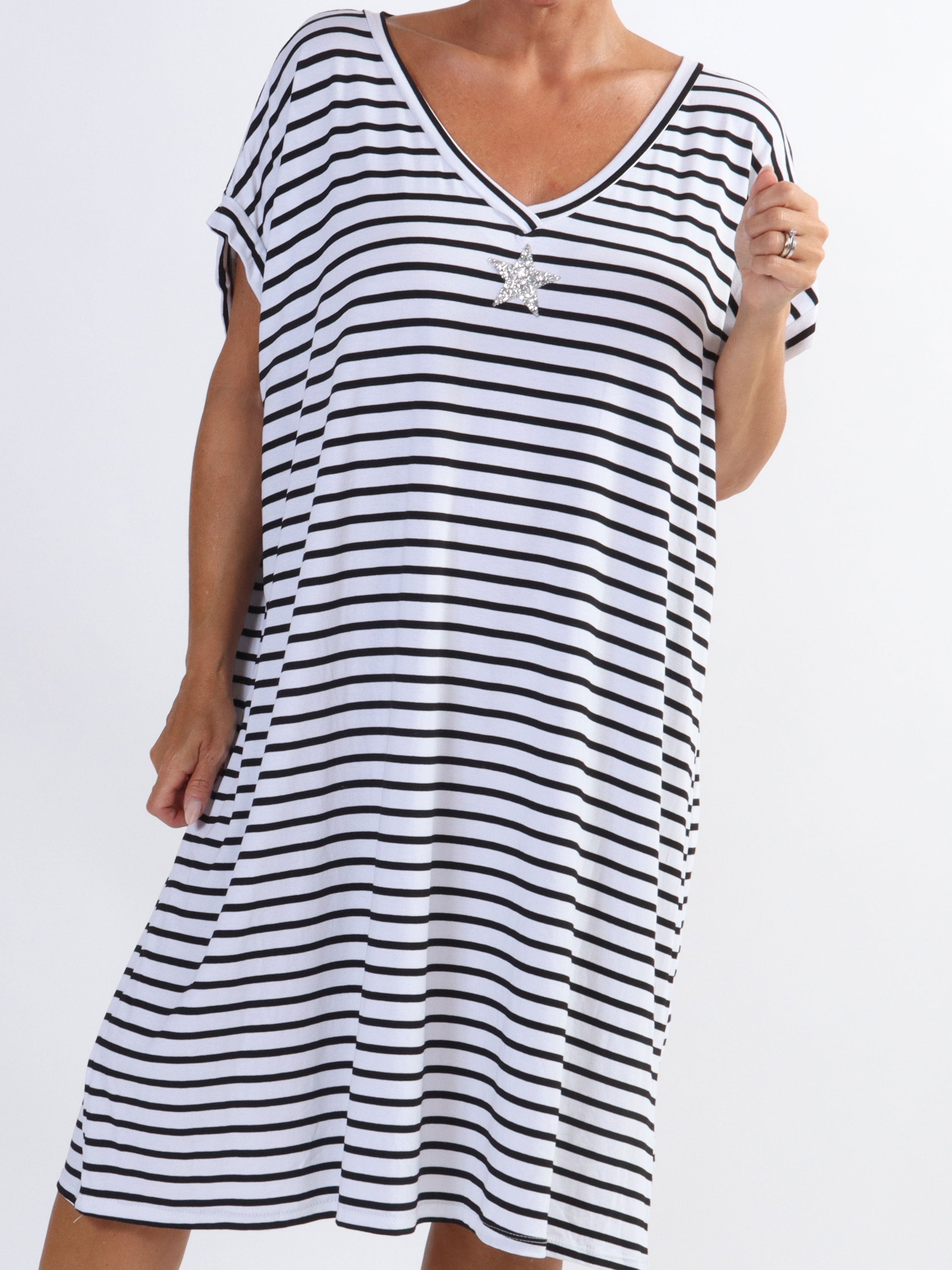 Cath - Plus size t-shirt kjole i viskose med sølv stjerne